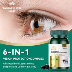 Mission Hill non-GMO gluten-free formula label for clean eye health.