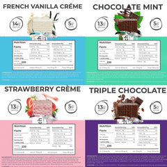Power Crunch bar lineup shows flavors for quick cravings relief.