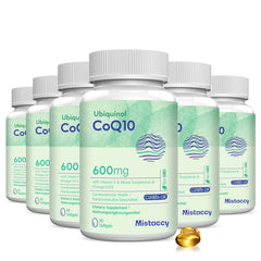Mistaccy CoQ10 600mg softgels bottle, premium energy support for daily activity