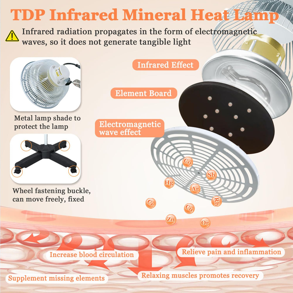 Mistuki infrared lamp 360-degree wheels enable easy repositioning.