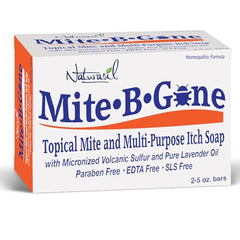 Mite-B-Gone Relief Soap bar side angle emphasizes natural ingredients for skin comfort.