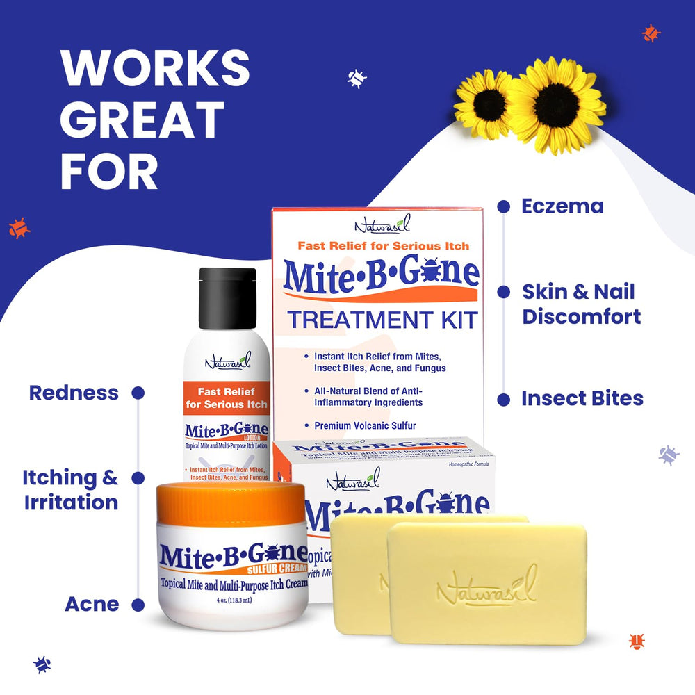 Mite-B-Gone Relief Soap packaging highlights USA-made quality and family-owned brand.
