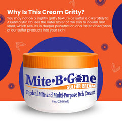 Mite-B-Gone sulfur formulation close-up emphasizes max-strength blend