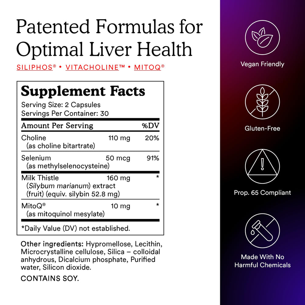MitoQ Liver packaging with capsules ready for daily use
