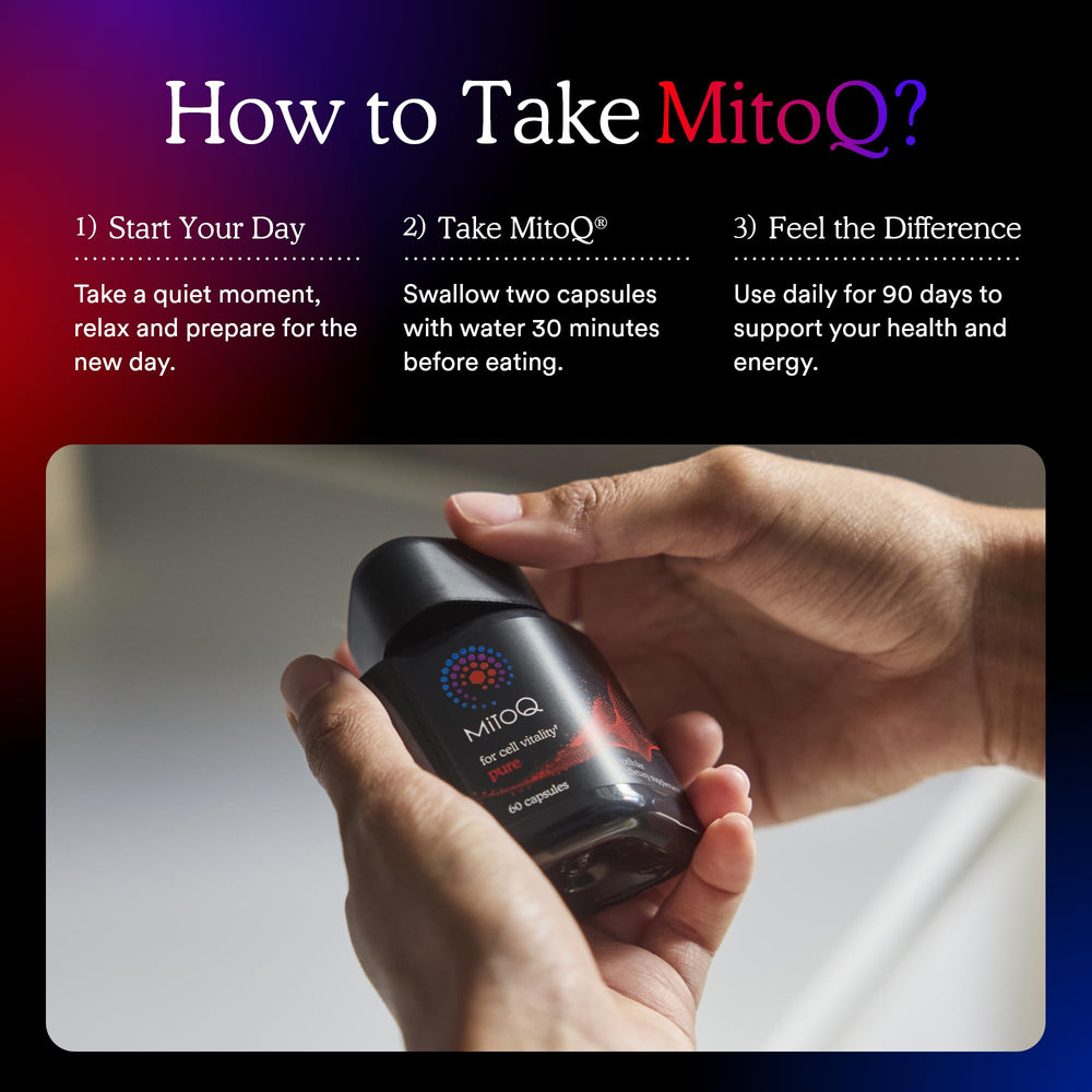 MitoQ Pure daily use image suggesting easy daily routine and energy.
