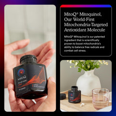 Measuring spoon with MitoQ Pure label for accurate daily dosage.
