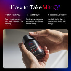 Family scene with MitoQ Pure suggesting a daily wellness routine.