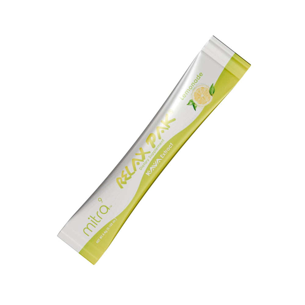Mitra9 Kava Drink Mix closeup: lemonade flavor with bright citrus notes and no earthy aftertaste.