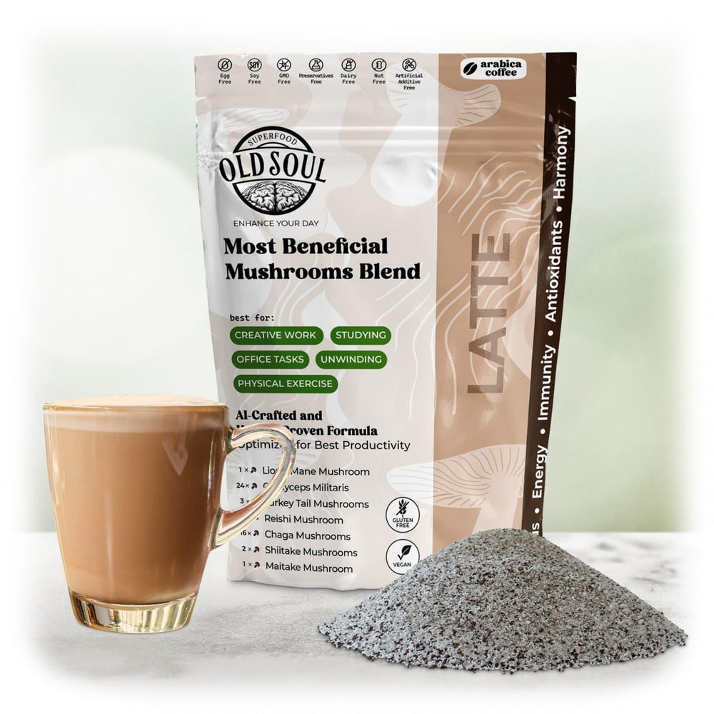 MIXES OLDSOUL black coffee bottle with bold flavor and mushroom blend.