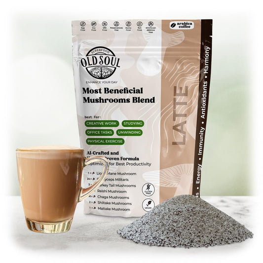 MIXES OLDSOUL black coffee bottle with bold flavor and mushroom blend.