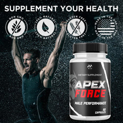 MJO Apex Force natural ingredients montage underscoring clean formulation.