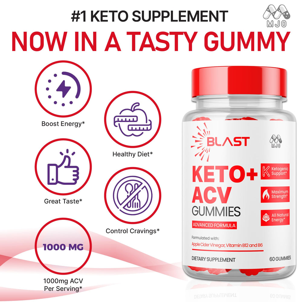 MJO Blast Keto ACV Gummies bottle with glass of water for easy intake.