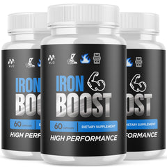 MJO Iron Boost bottle front showing all-natural ingredients for daily wellness.