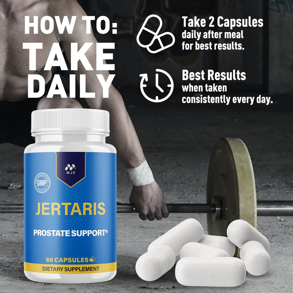 MJO Jertaris bottle with glass suggests easy hydration-friendly health routine.