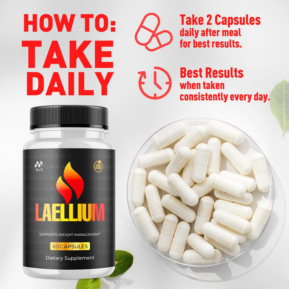 Daily-use Laellium Pills bottle shown for routine energy