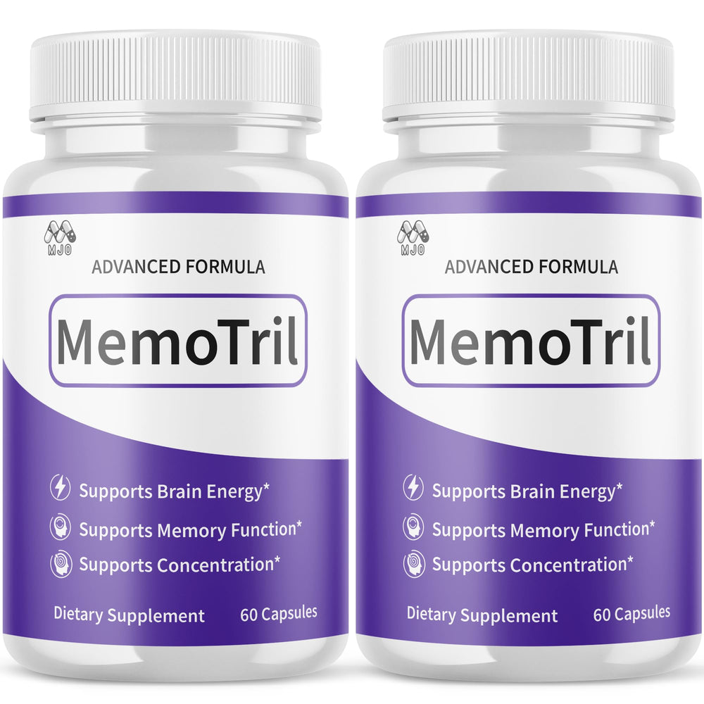 MJO Memotril capsules bottle front for daily brain wellness.