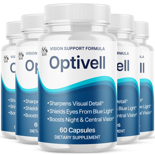 MJO Optivell Eye Capsules bottle front with 5-pack for daily eye wellness.
