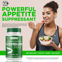 MJO Ozemburn Max ingredients list highlights natural compounds for energy.