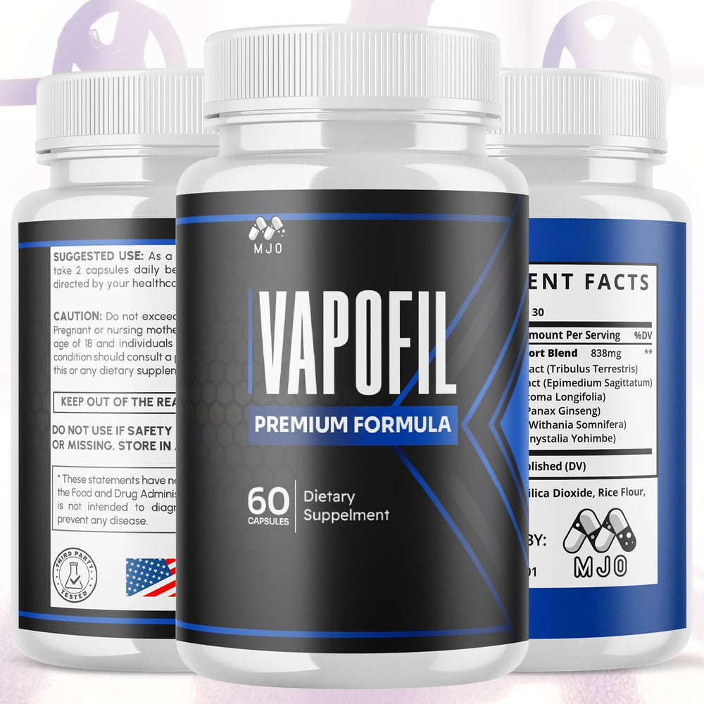 MJO Vapofil capsules closeup highlights natural ingredients for vitality.