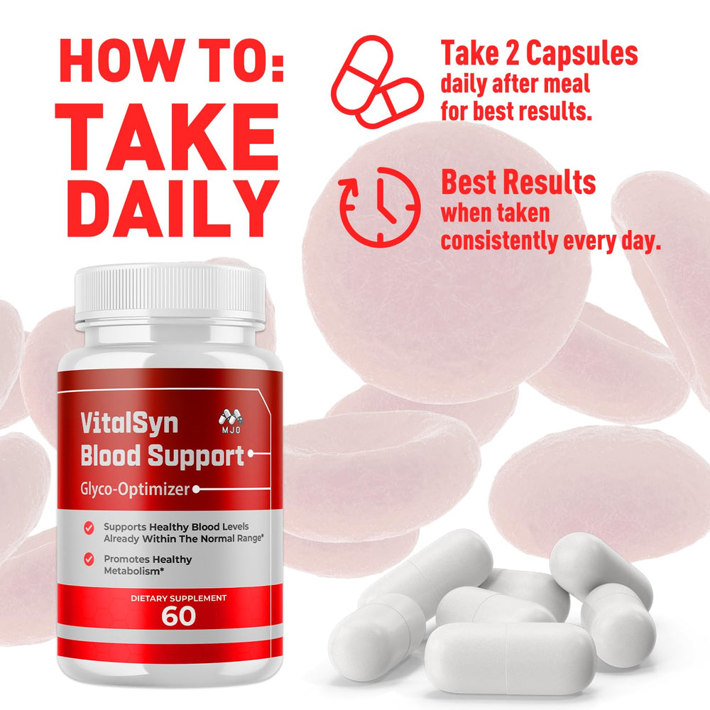 Close-up of MJO Vitalsyn capsules illustrating natural blend