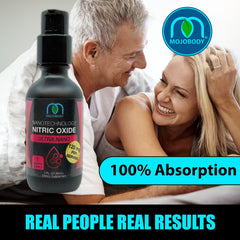 MOJObody Nano Nitric Oxide bottle pour illustrates precise dispensing for controlled use.