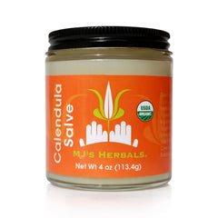 MJ's Herbals Calendula Salve jar highlighting organic skin nourishment for daily moisture.