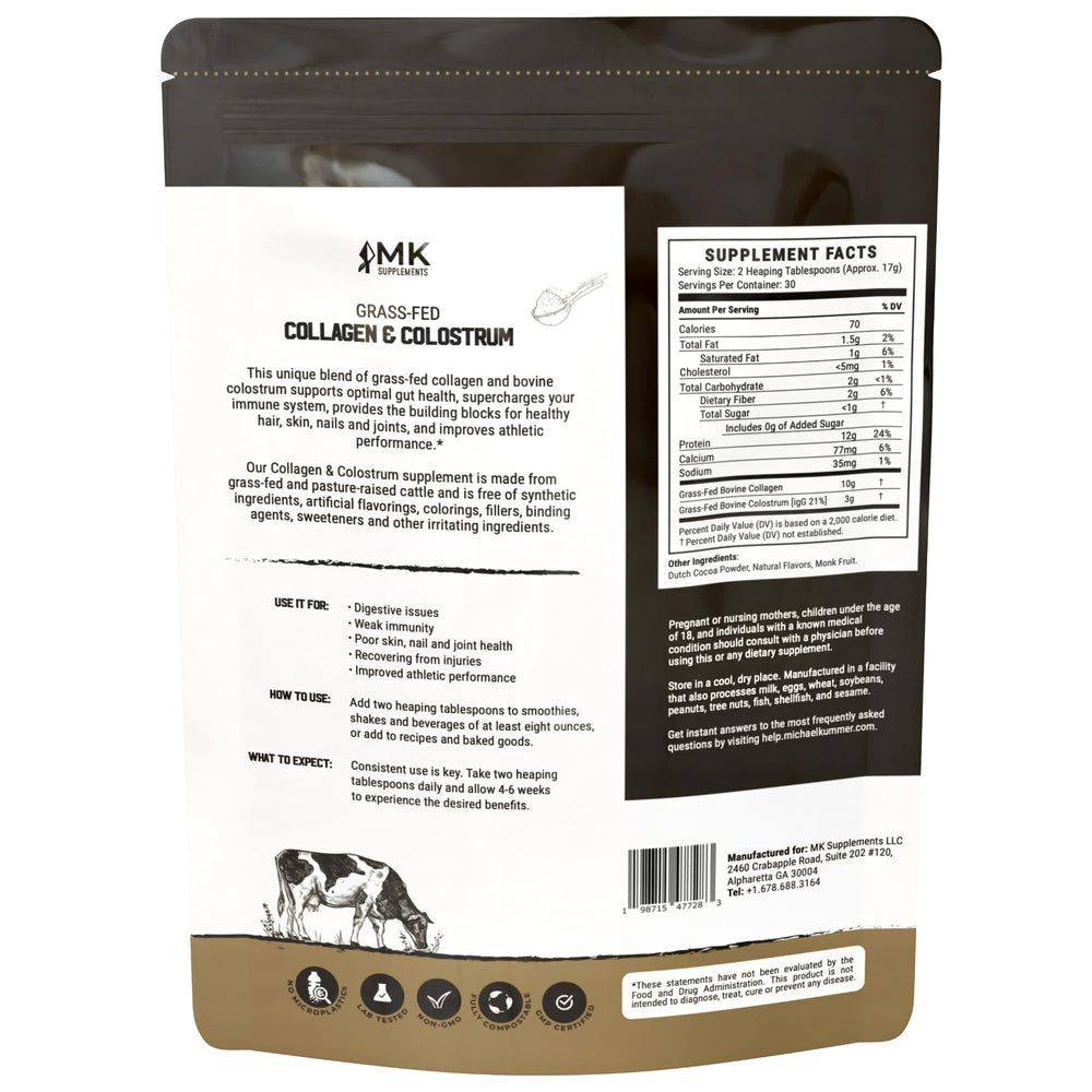 Scoop of MK Supplements chocolate powder ready to mix into drinks