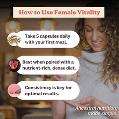 MK Supplements Female Vitality closeup on iron-rich formula aiding vitality