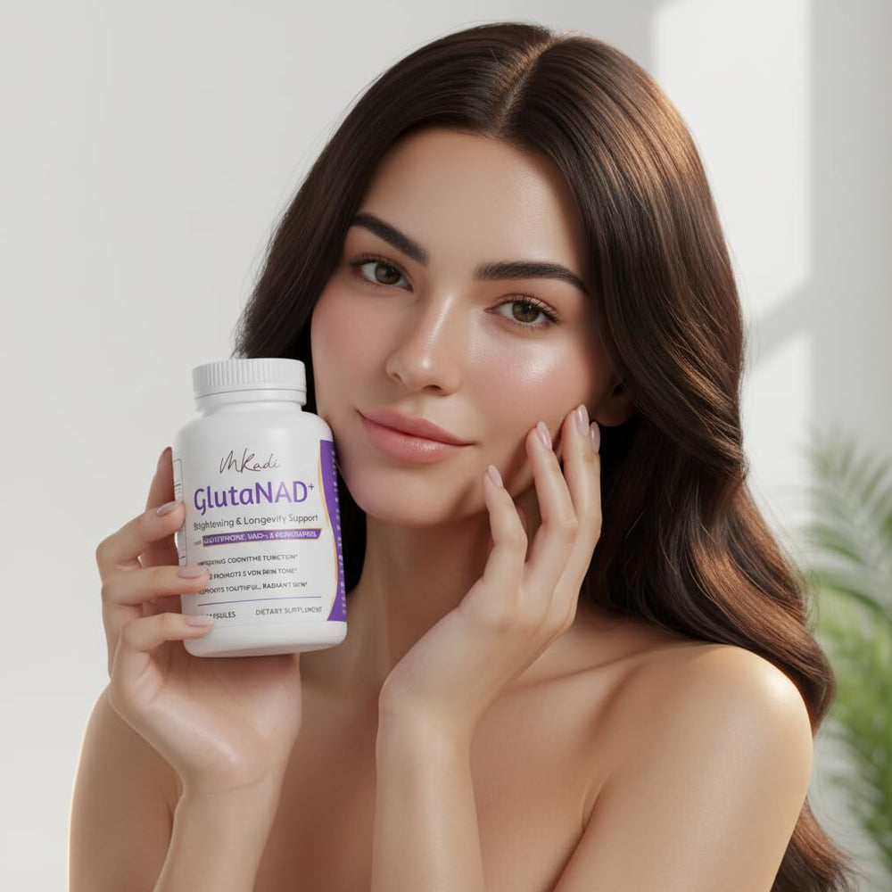 MKADI GlutaNAD+ daily routine usage shows two capsules with meals for steady energy.