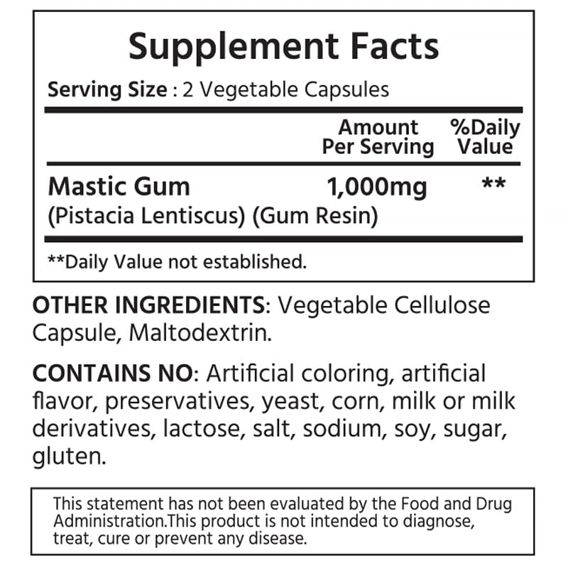 ML Naturals Mastic Gum 1000mg capsules close-up showing pure mastic content.
