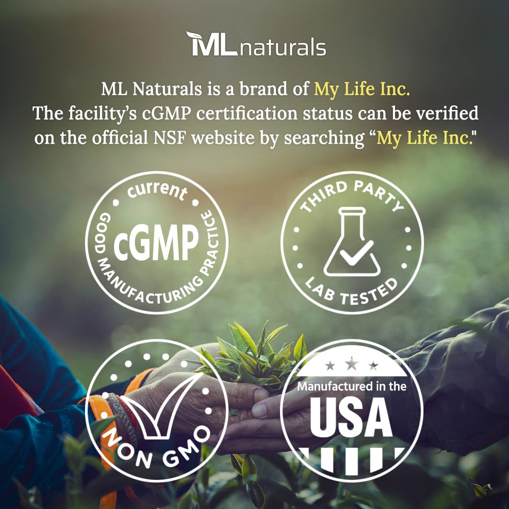 ML Naturals third-party lab seal indicating ISO-certified testing.