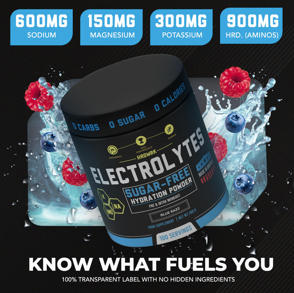 MMA Nutrition HRDWRK electrolytes powder scoop dissolving in water for quick hydration