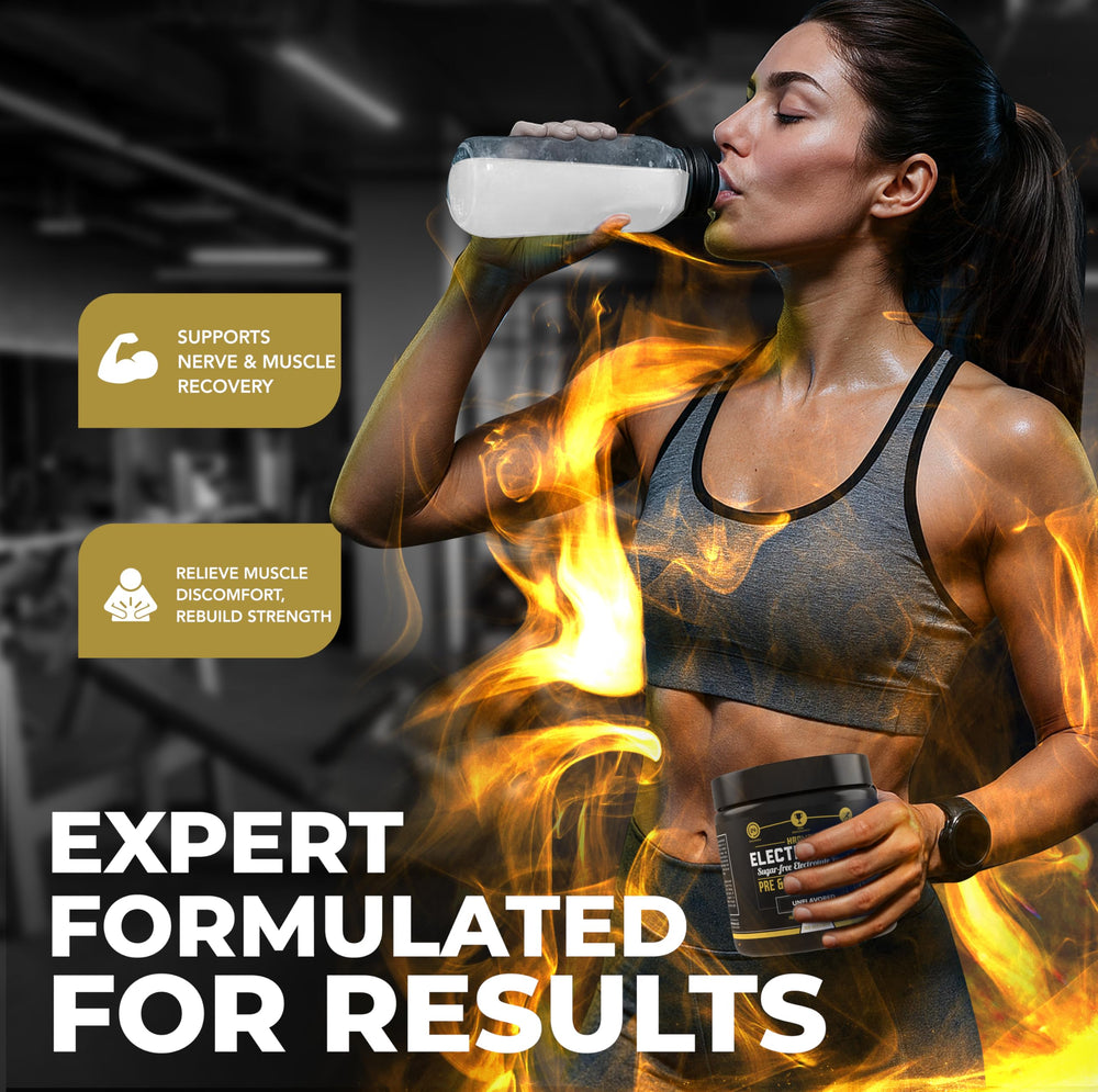 HRDWRK powder dissolving in a glass for refreshing hydration during activity.