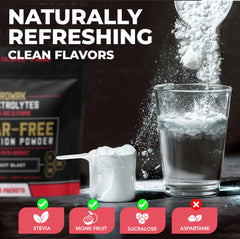 MMA Nutrition HRDWRK 30-pack display shows sugar-free electrolyte option.