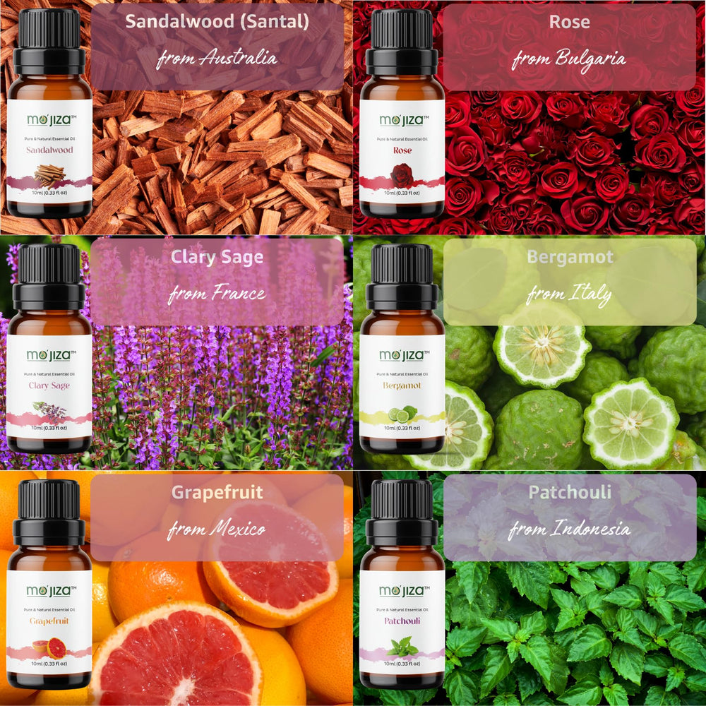 MO'JIZA assorted oils including rose and lavender ideal for diffusers.
