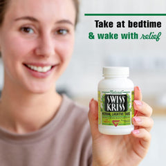 Swiss Kriss capsules on hands show natural herbal capsules for gentle occasional relief.