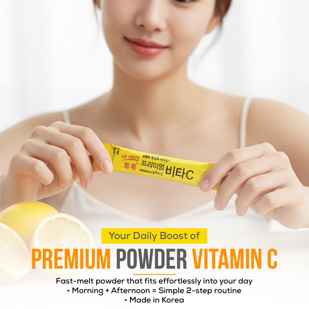 Korean-inspired vitamin C powder in convenient stick format.