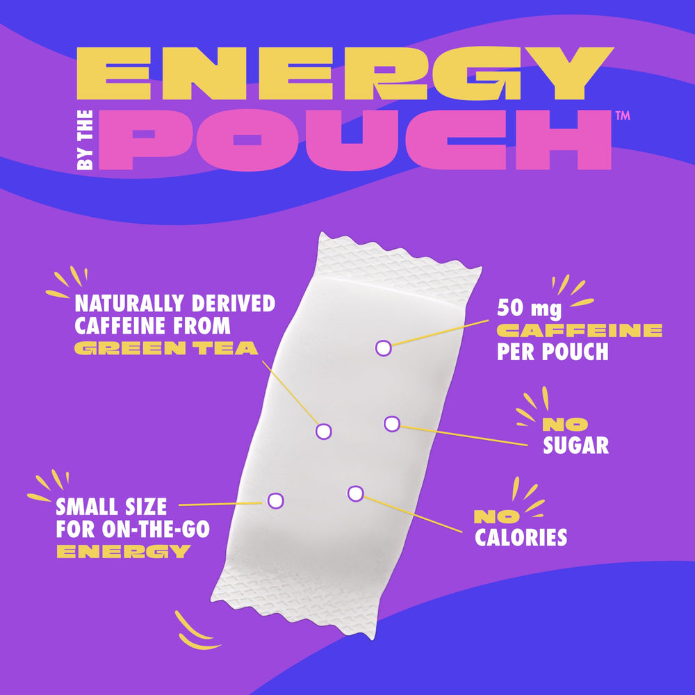 A hand holds a pocket-size Mojo Energy Pouch for a quick boost