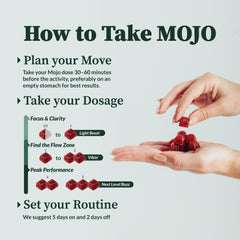 Mojo Extra Strength Focus Gummies serving on a tray demonstrates quick energy without jitters.