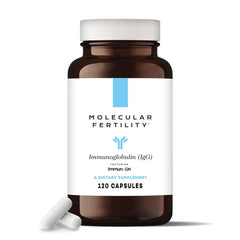 Molecular Fertility Immunoglobulin bottle label highlighting dairy-free immune support