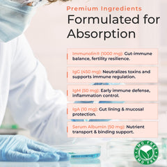 Dairy-free badge on Molecular Fertility Immunoglobulin packaging