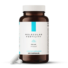 Molecular Fertility Peak Prenatal bottle shown for convenient daily capsules supporting preconception to postpartum