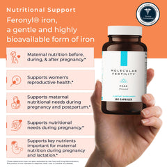 Molecular Fertility Peak Prenatal iron pill demonstrates Ferrochel support for gentle daily intake