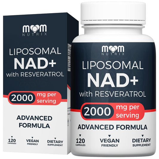 MOM NUTRIX liposomal NAD bottle front highlighting energy support potential