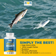 MOM NUTRIX Omega 3 wild-caught fish oil highlights sustainable source.