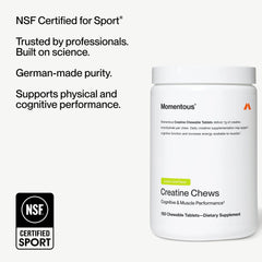 Momentous Creatine Chews dispensing pour demonstrates portable use.