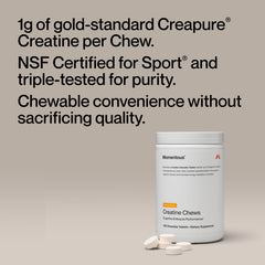 Momentous Creatine Chews mango packaging shows ready-to-use daily performance boost