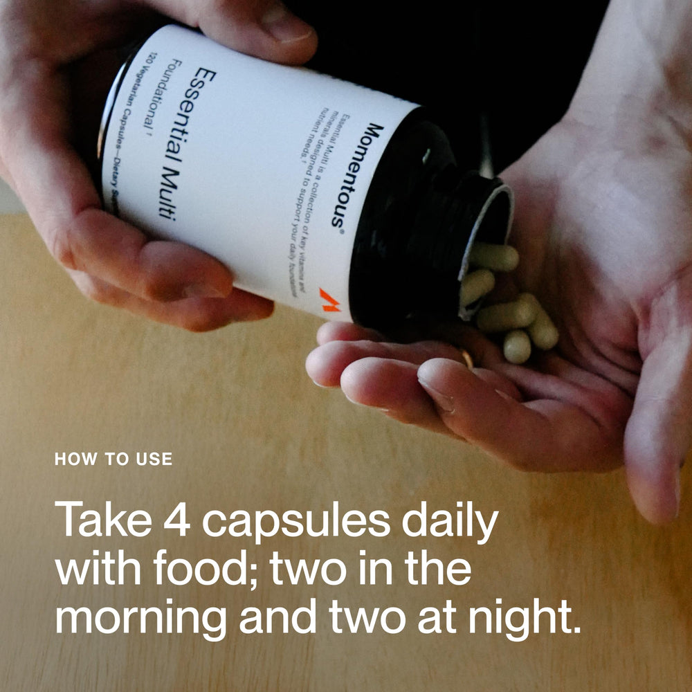 Momentous Essential Multivitamin NSF sport badge signals rigorous quality standards.