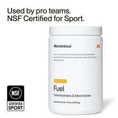 NSF Certified for Sport badge on Momentous Fuel Mango packaging.