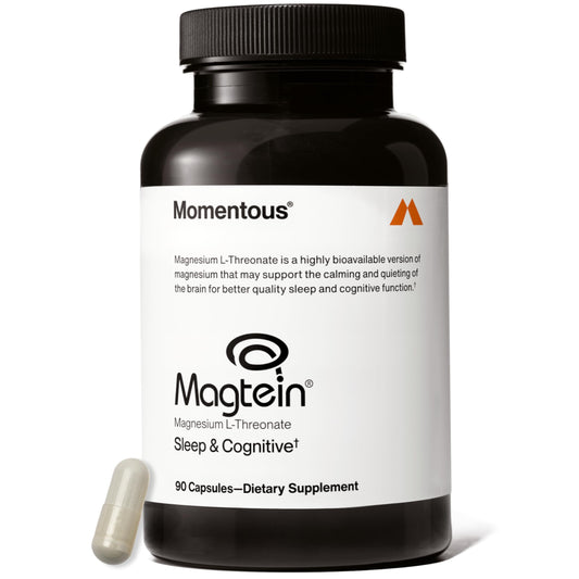 Momentous Magtein bottle closeup for premium cognitive support.